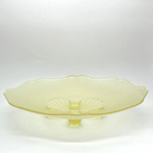 Vtg LANCASTER GLASS Yellow Satin 869 Footed Shallow Bowl 10.5" Fan Cross Base